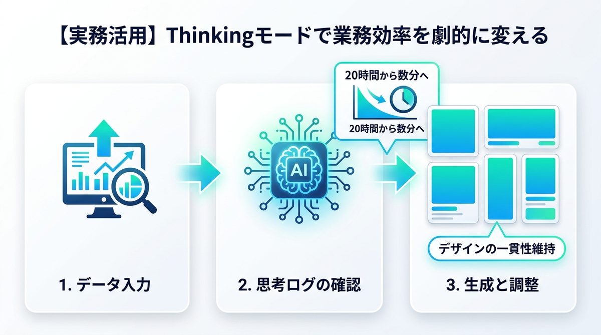 図解：【実務活用】Thinkingモードで業務効率を劇的に変える方法