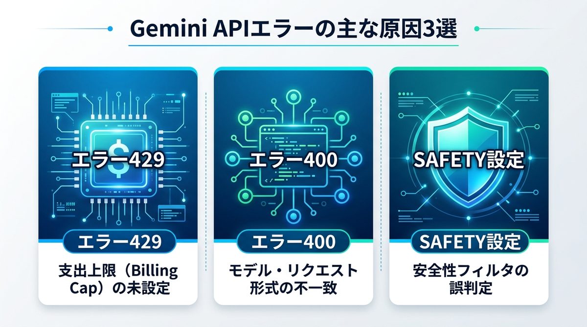 図解：なぜ突然止まったのか？Gemini APIで頻発するエラーの原因3選