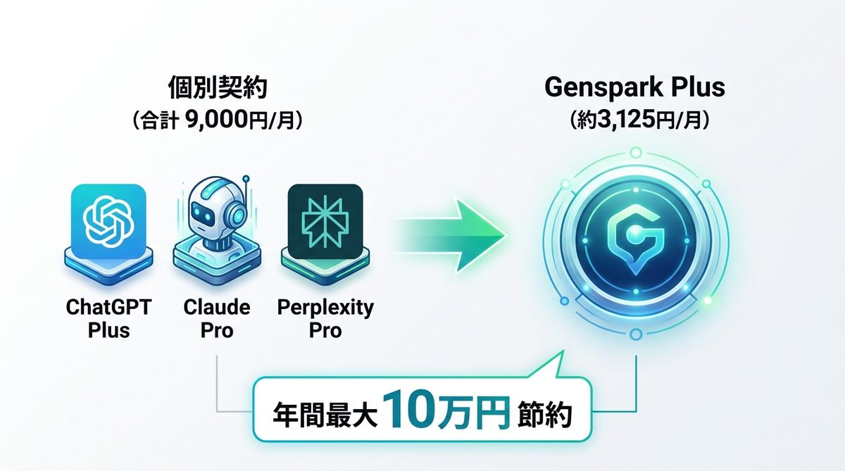 図解：【徹底比較】個別契約とGensparkへの一本化、コストはどれだけ変わる？