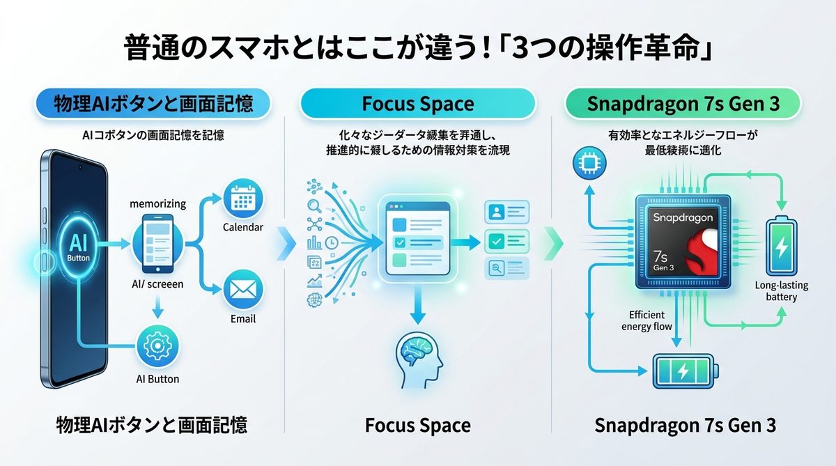 図解：普通のスマホとはここが違う！「3つの操作革命」