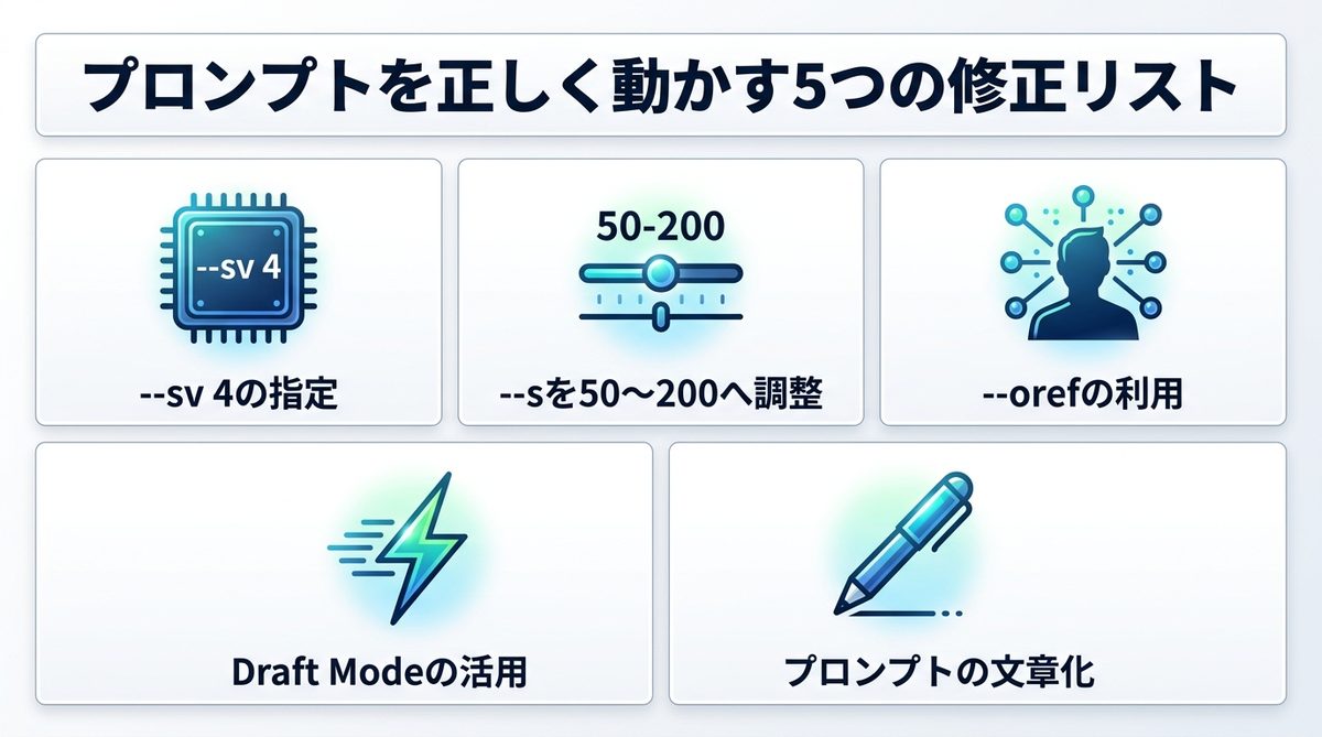 図解：【実務用】プロンプトを正しく動かす5つの修正リスト