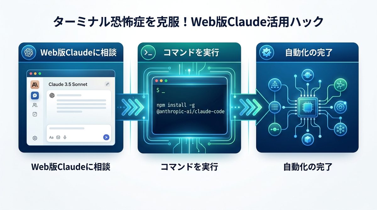 図解:【環境構築】ターミナル恐怖症を克服する「Web版Claude」活用ハック