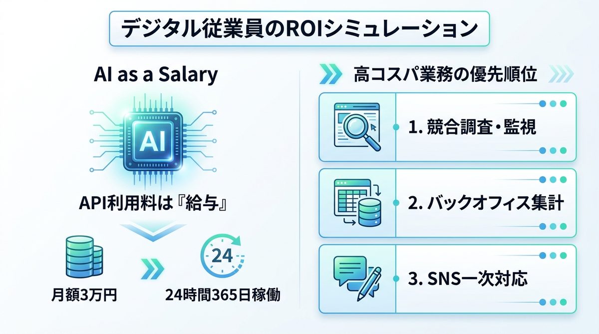 図解：【経営者必読】デジタル従業員を雇うためのROI（投資対効果）シミュレーション