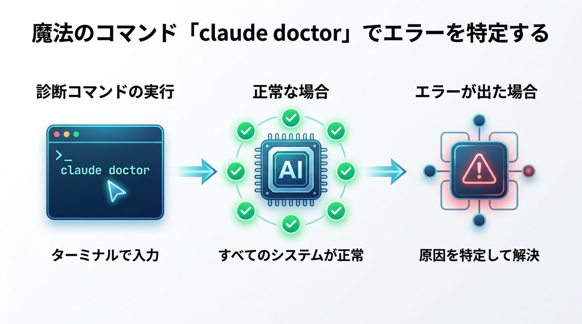 図解：魔法のコマンド「claude doctor」でエラーを特定する