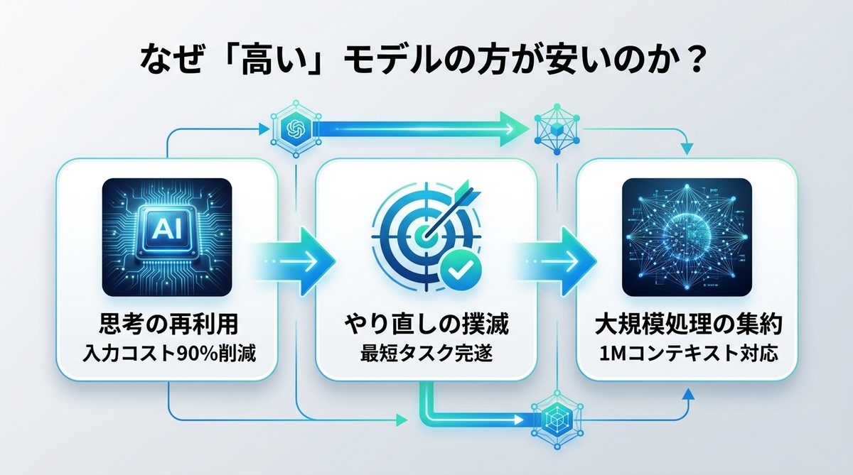 図解：なぜ「高い」モデルの方が安いのか？3つのコスト最適化マジック