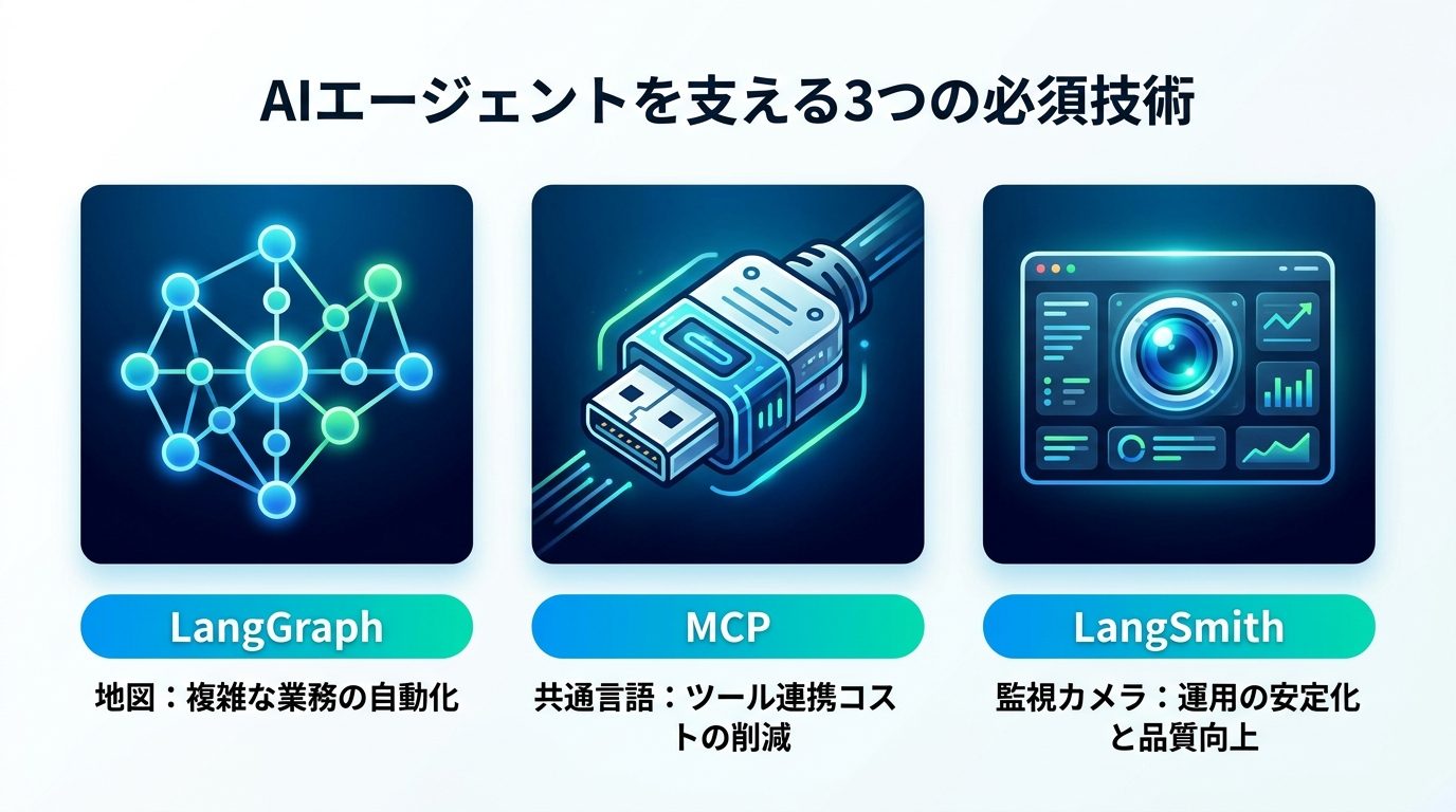 図解：AIエージェントを支える3つの必須技術