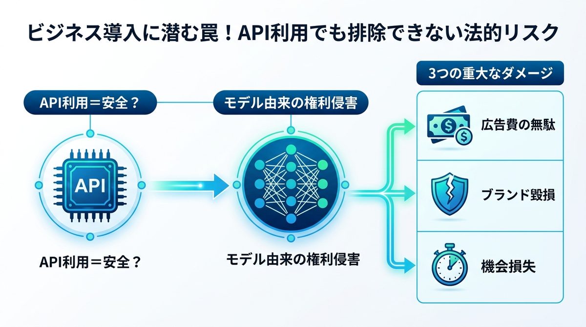 図解：3. ビジネス導入に潜む罠！API利用でも排除できない法的リスク