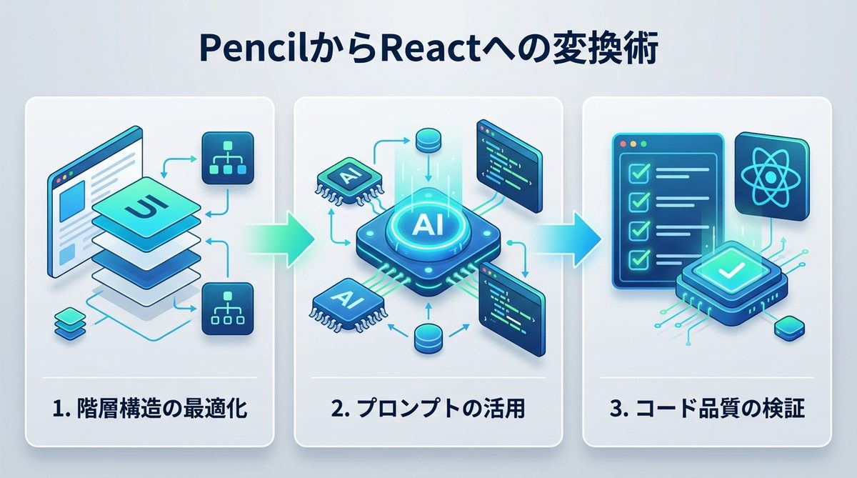 図解：AIを導く！Pencilのデザインデータを正確にReactコードへ変換するコツ