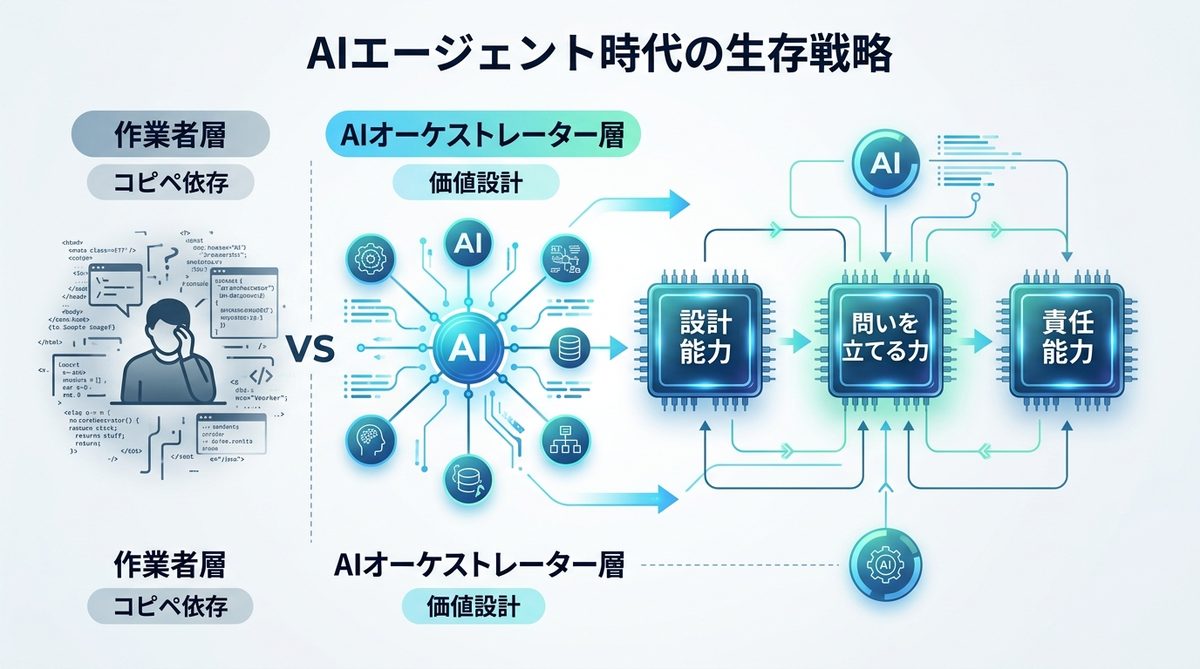 図解：AIエージェント時代に二極化するエンジニアの「生存戦略」