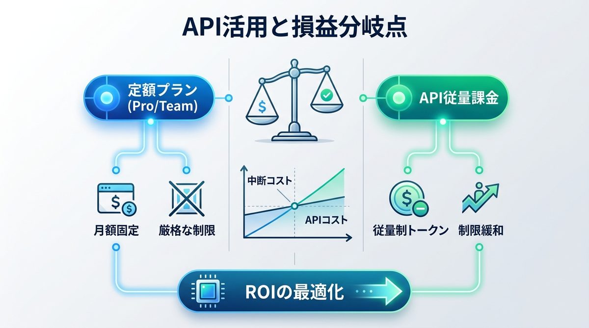図解：API活用も検討！制限コストと生産性の損益分岐点