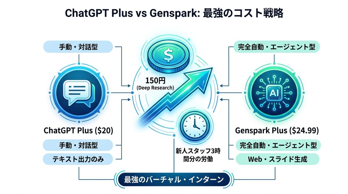 図解：ChatGPT Plusと比較！なぜGenspark一本化が最強のコスト戦略なのか