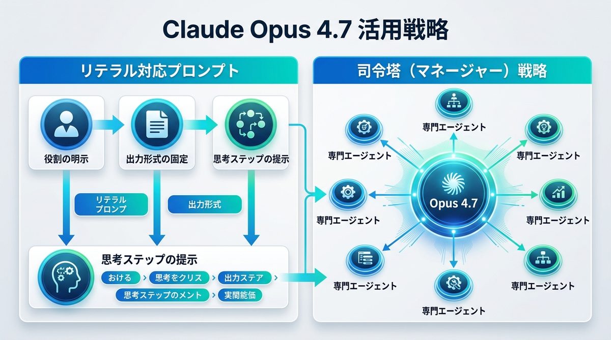図解：Claude Opus 4.7を最大限に引き出す「リテラル対応」と司令塔戦略