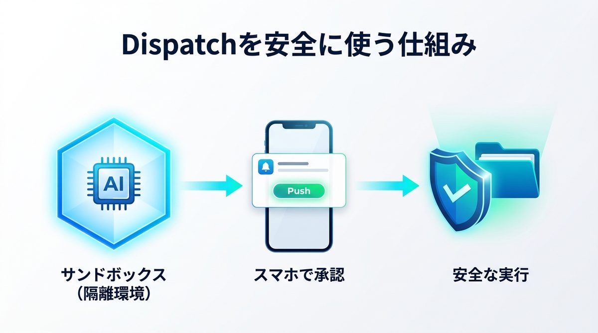図解:Dispatchを安全に使うための「サンドボックス」と「承認機能」