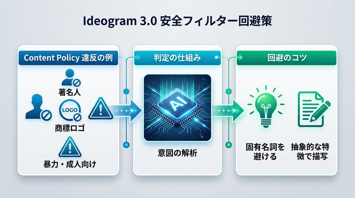 図解：Ideogram 3.0で頻発するエラーと「安全フィルター」の回避策