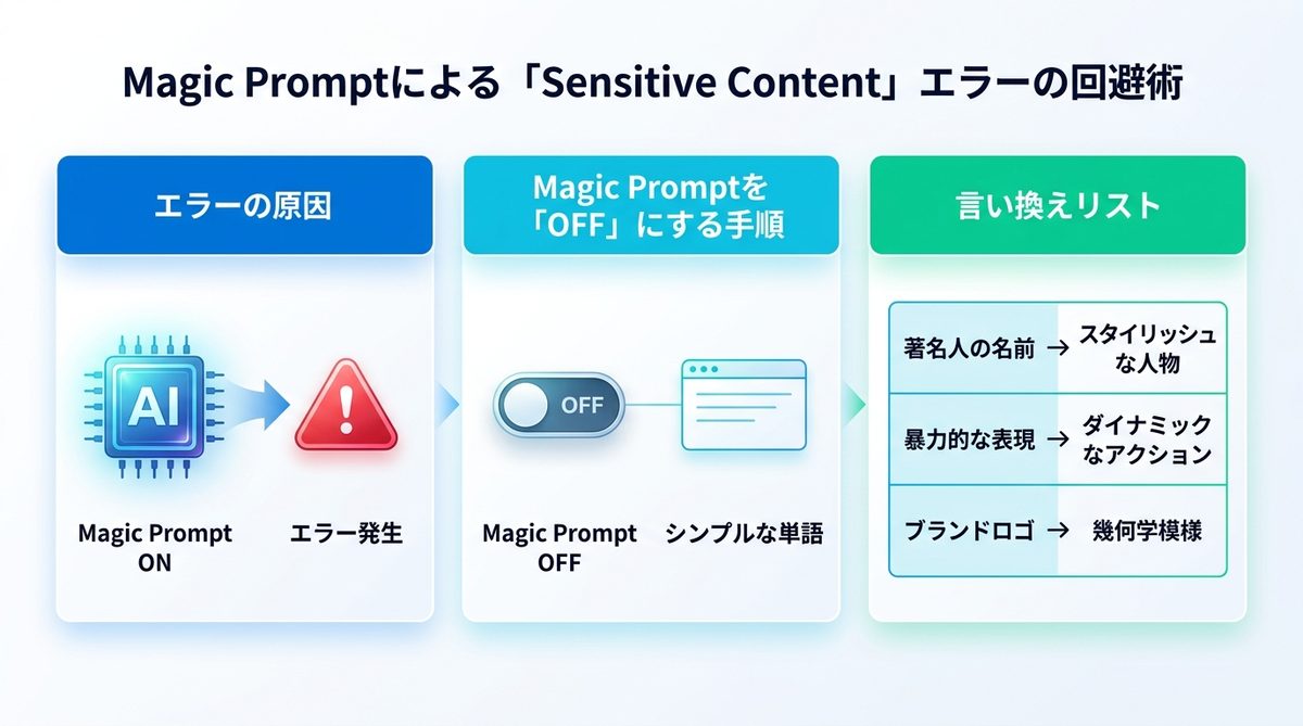 図解：Magic Promptによる「Sensitive Content」エラーの回避術