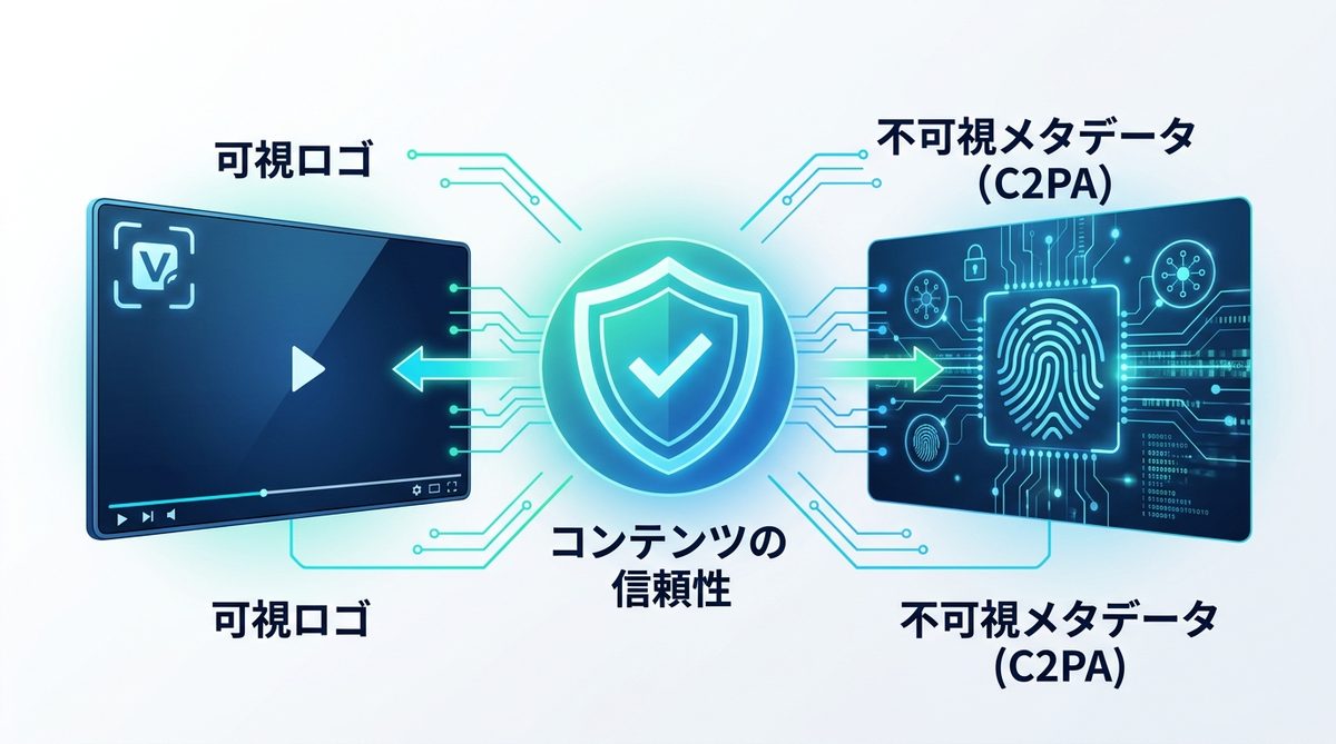 図解：Sora2のウォーターマークが持つ二重の構造：可視ロゴと不可視メタデータ
