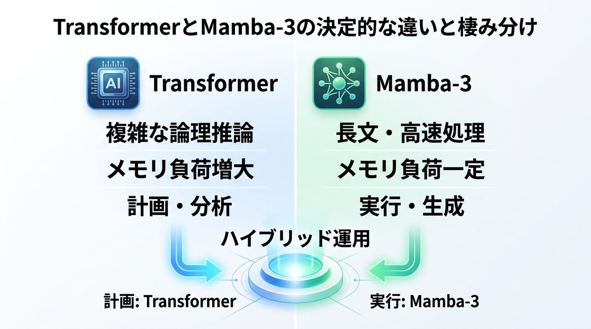 図解：TransformerとMamba-3の決定的な違いと棲み分け