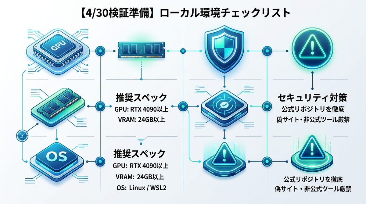 図解：【4/30検証準備】ローカル環境で動かすためのチェックリスト