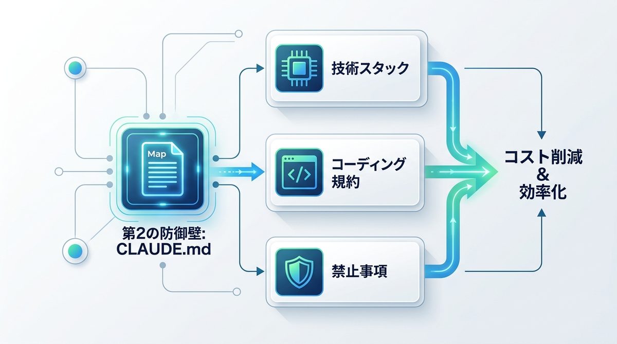 図解:【第2の防御壁】仕様書「CLAUDE.md」でAIの迷子を防ぐ