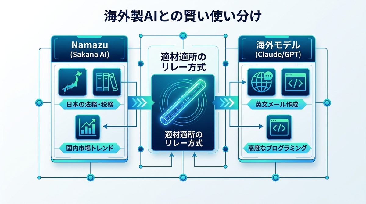 図解：海外製AIとの賢い使い分け！NamazuとClaude・ChatGPTの比較