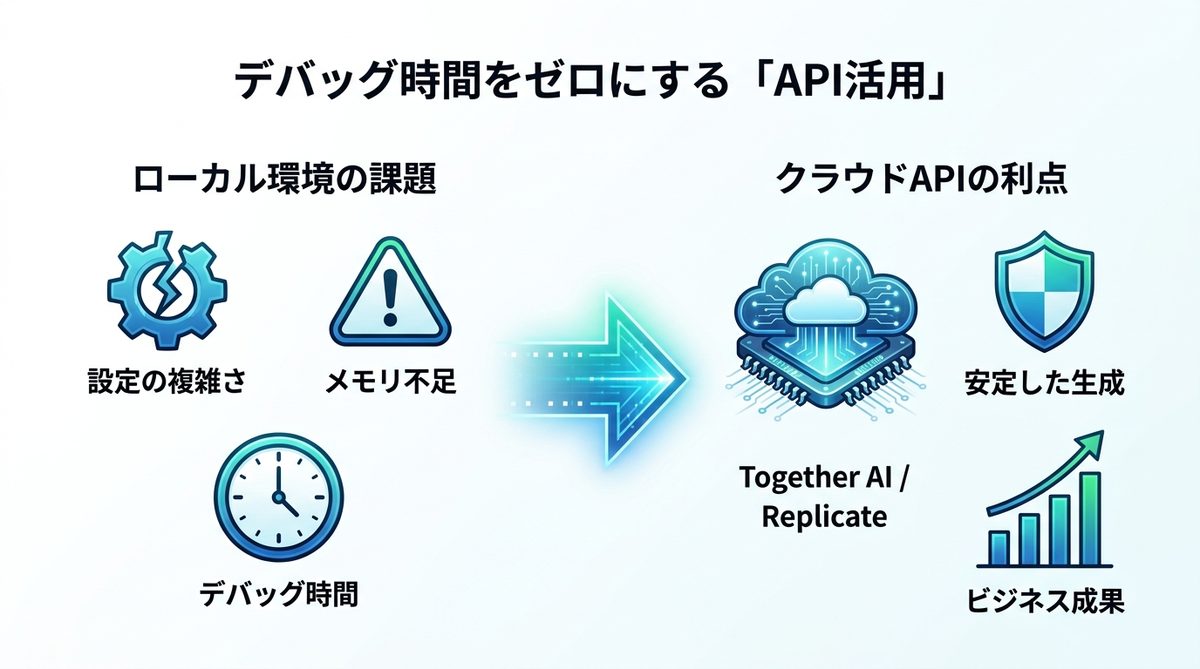 図解：【解決策2】デバッグ時間をゼロにする「API活用」という選択