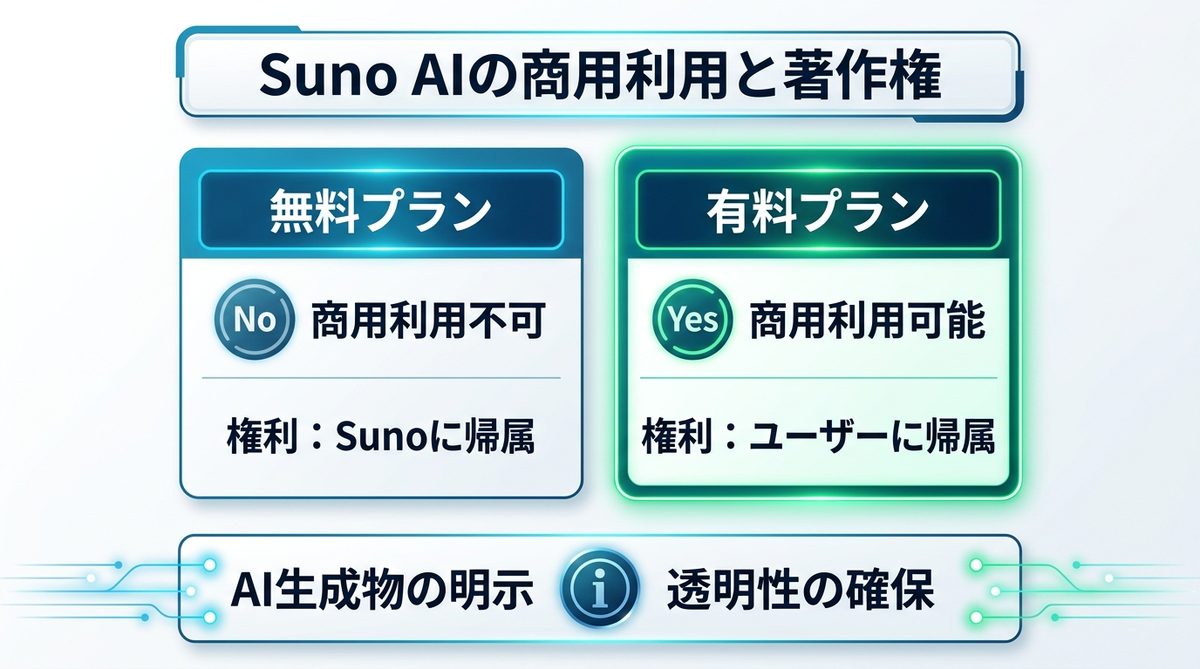 図解：【重要】Suno AIの商用利用と著作権の仕組みをクリアに解説