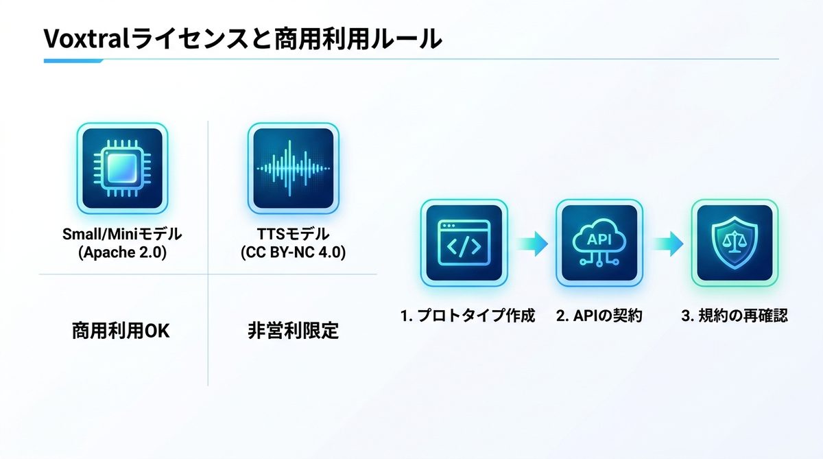 図解：【重要】Voxtralのライセンス区分と商用利用の正しいルール