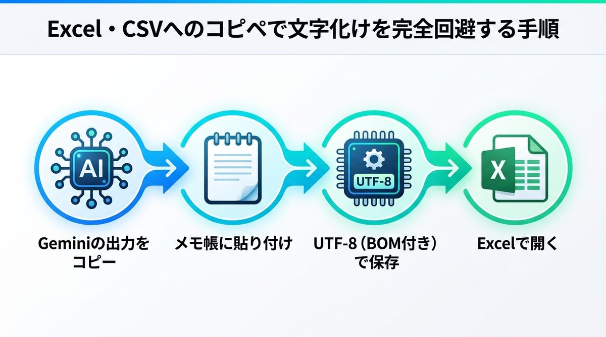 図解：【実務編】Excel・CSVへのコピペで文字化けを完全回避する手順