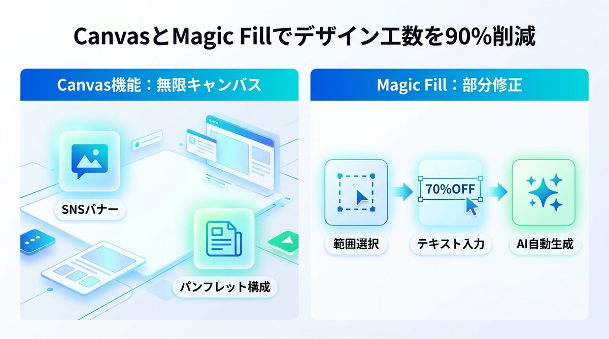 図解：【実務直結】CanvasとMagic Fillでデザイン工数を90%削減する方法