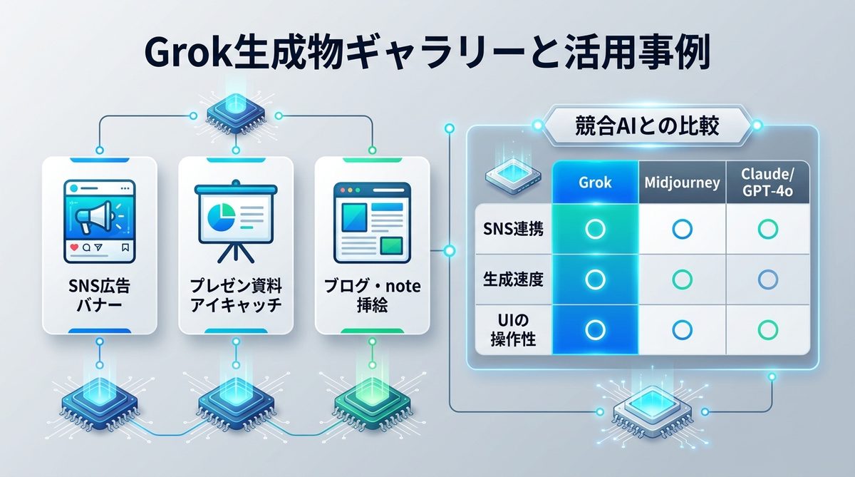 図解：【新規追加】SNSで注目される！Grok生成物ギャラリーと活用事例