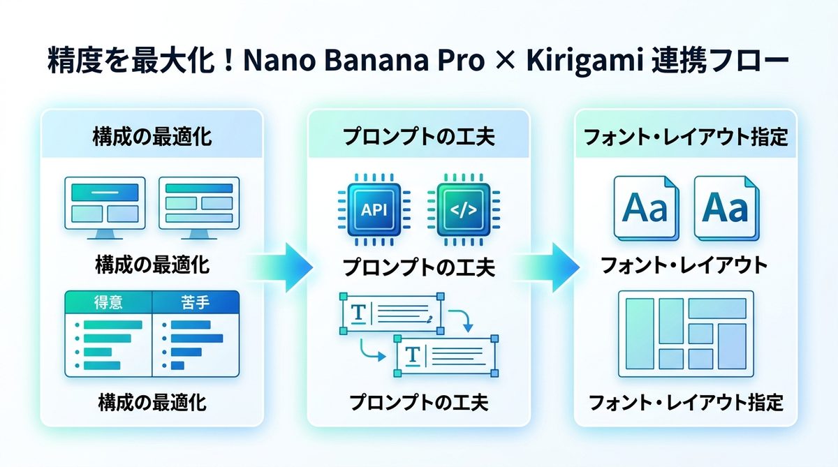 図解：精度を最大化！「Nano Banana Pro × Kirigami」連携フロー