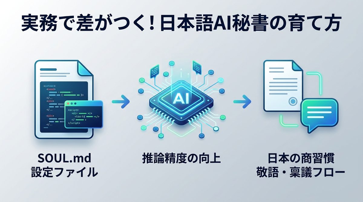 図解：実務で差がつく！SOUL.mdを活用した日本語AI秘書の育て方