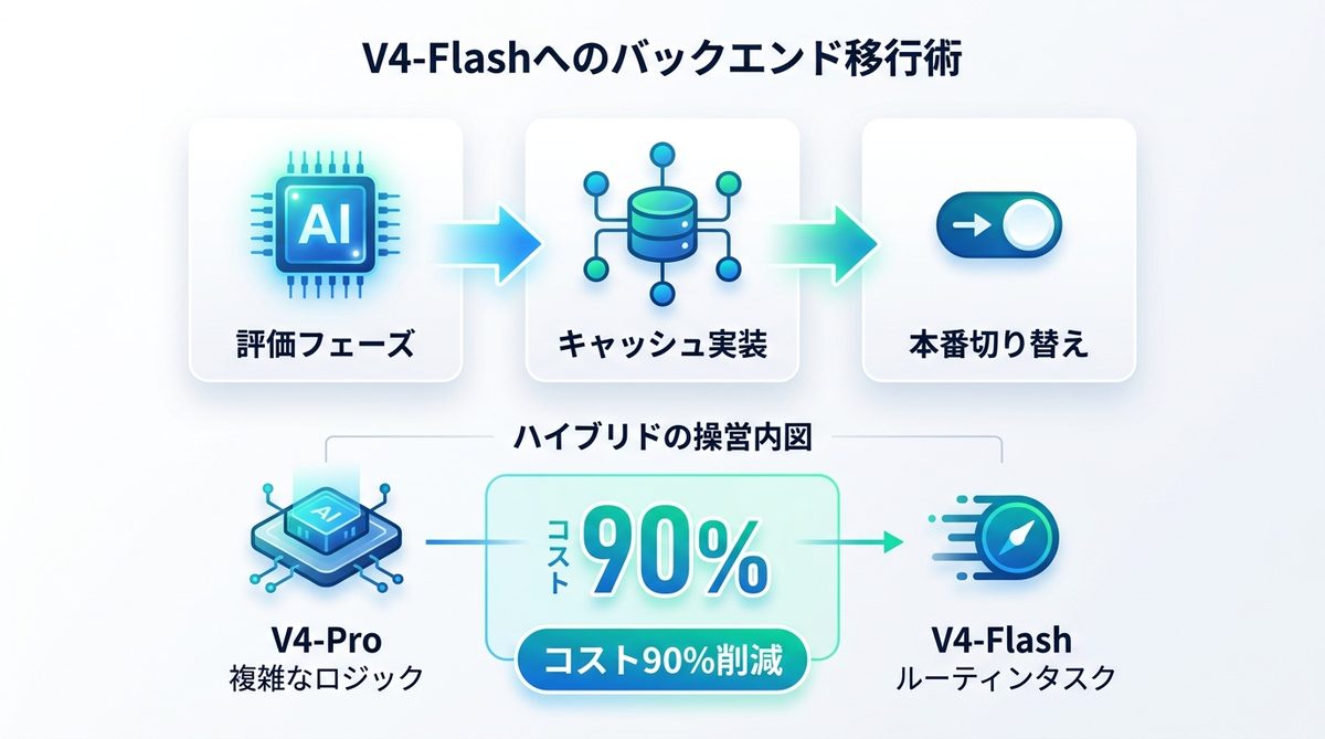 図解：【実用】開発現場のAI予算を劇的に減らす！V4-Flashへのバックエンド移行術