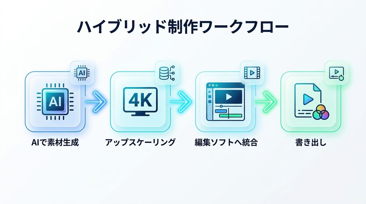 図解：【業務活用】動画生成AI＋既存ツールで実現する「ハイブリッド制作」ワークフロー