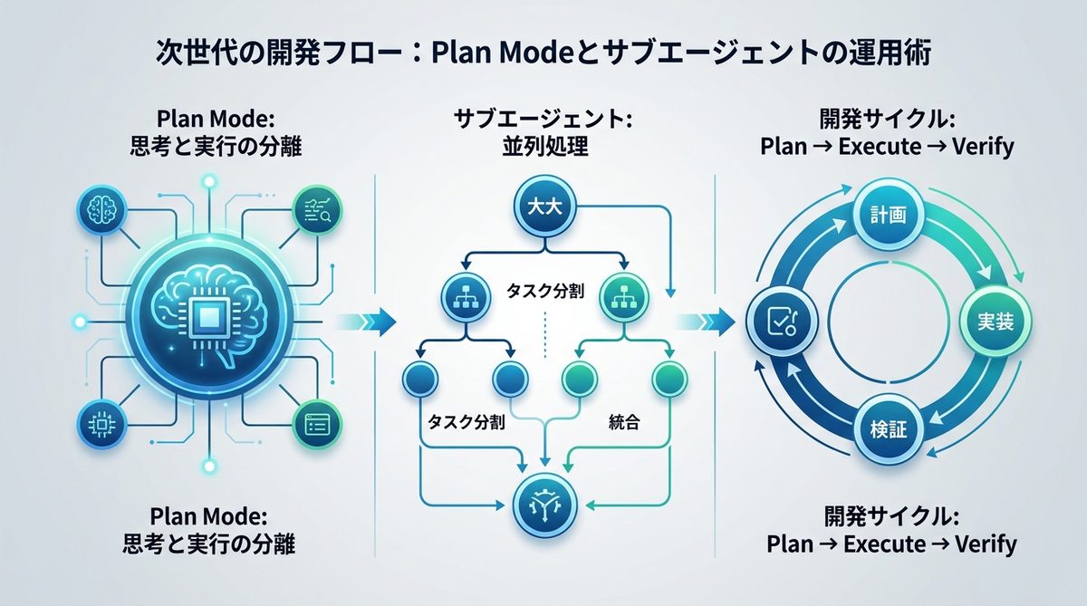 図解：次世代の開発フロー：Plan Modeとサブエージェントの賢い運用術