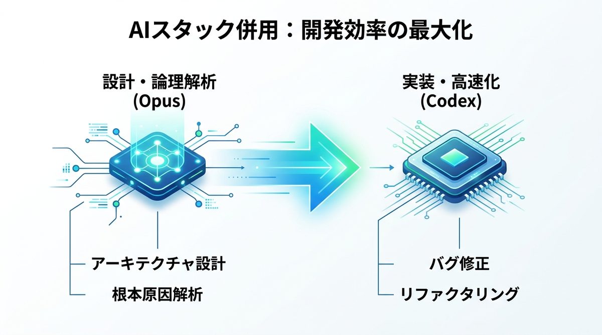図解：開発効率を最大化する「AIスタック併用」のベストプラクティス