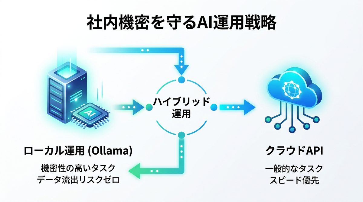 図解：ローカル実行とクラウドAPIの使い分けで守る「社内機密」