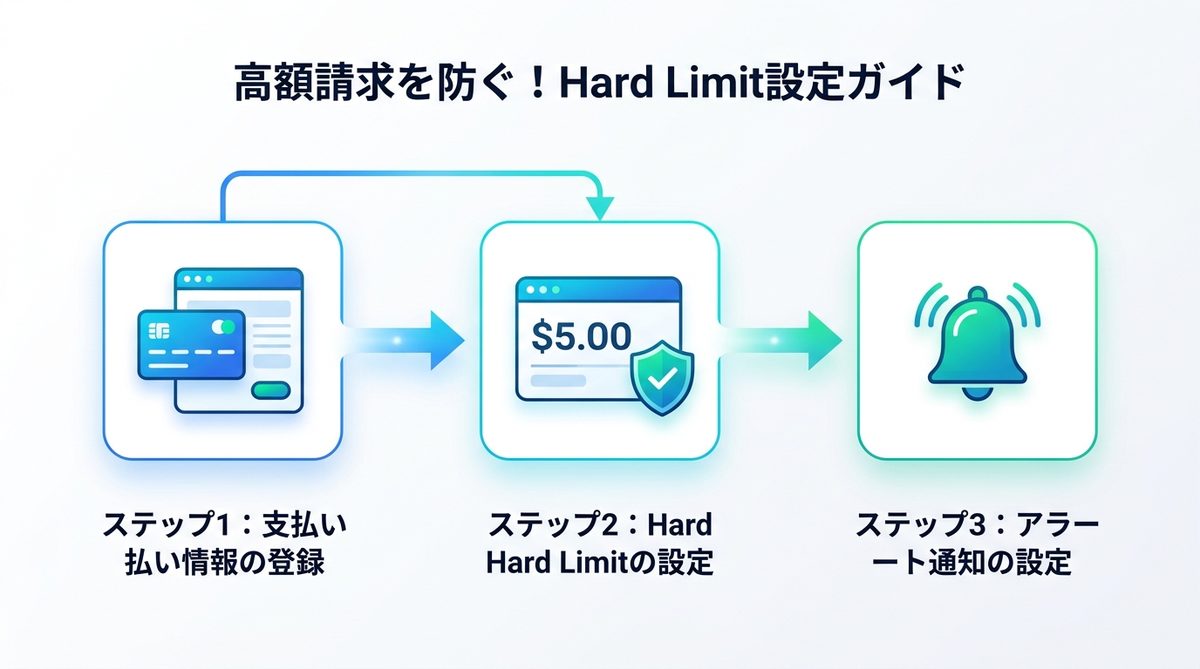 図解：【図解】高額請求を防ぐ！Anthropic Consoleで「Hard Limit」を設定する方法