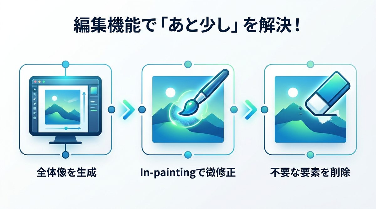 図解：編集機能で「あと少し」を解決！In-paintingを活用した微調整術