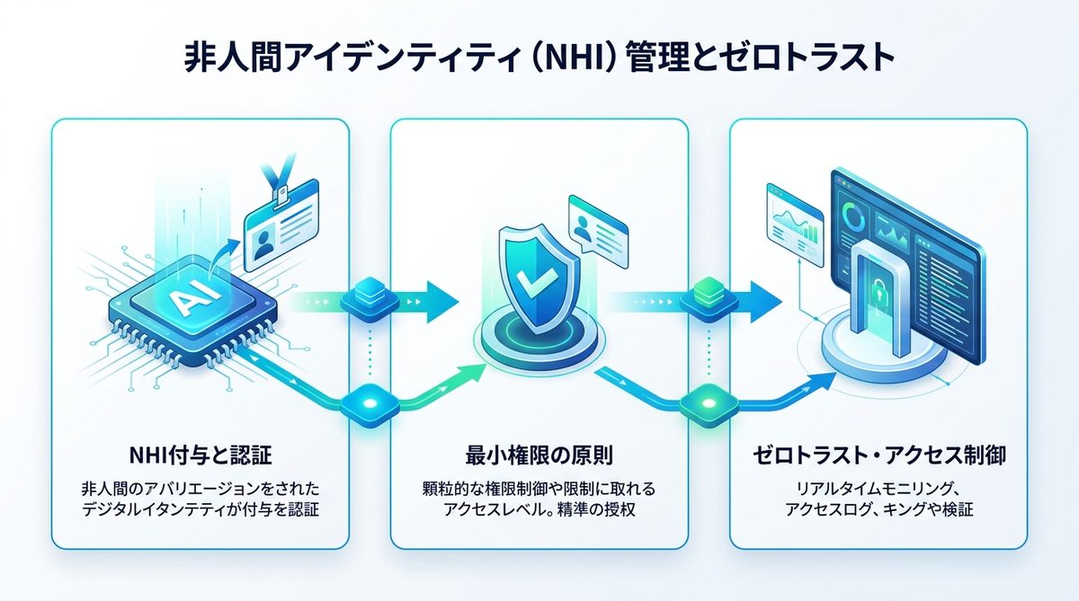 図解：【新規追加】非人間アイデンティティ（NHI）管理とゼロトラストの適用