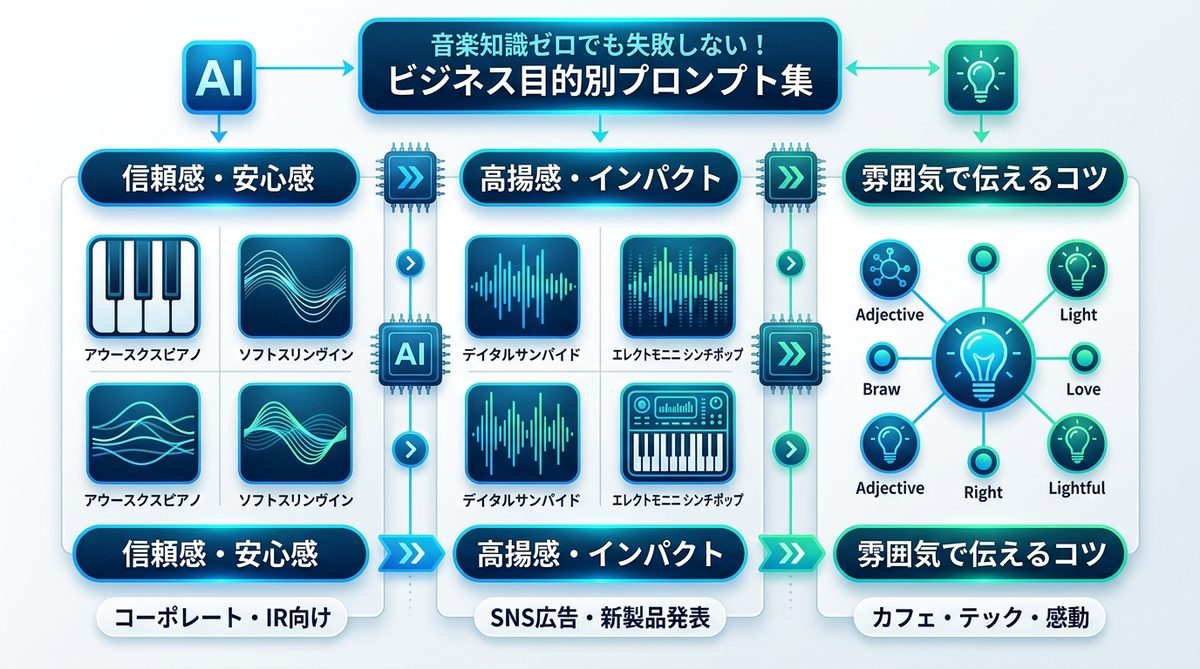 図解:音楽知識ゼロでも失敗しない!ビジネス目的別プロンプト集
