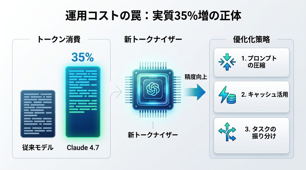 図解：無視できない運用コストの罠：新トークナイザーによる「実質35%増」の正体