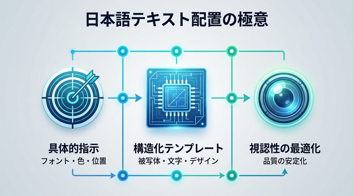 図解：【プロンプトの極意】日本語テキストを画像内に正確に配置するコツ