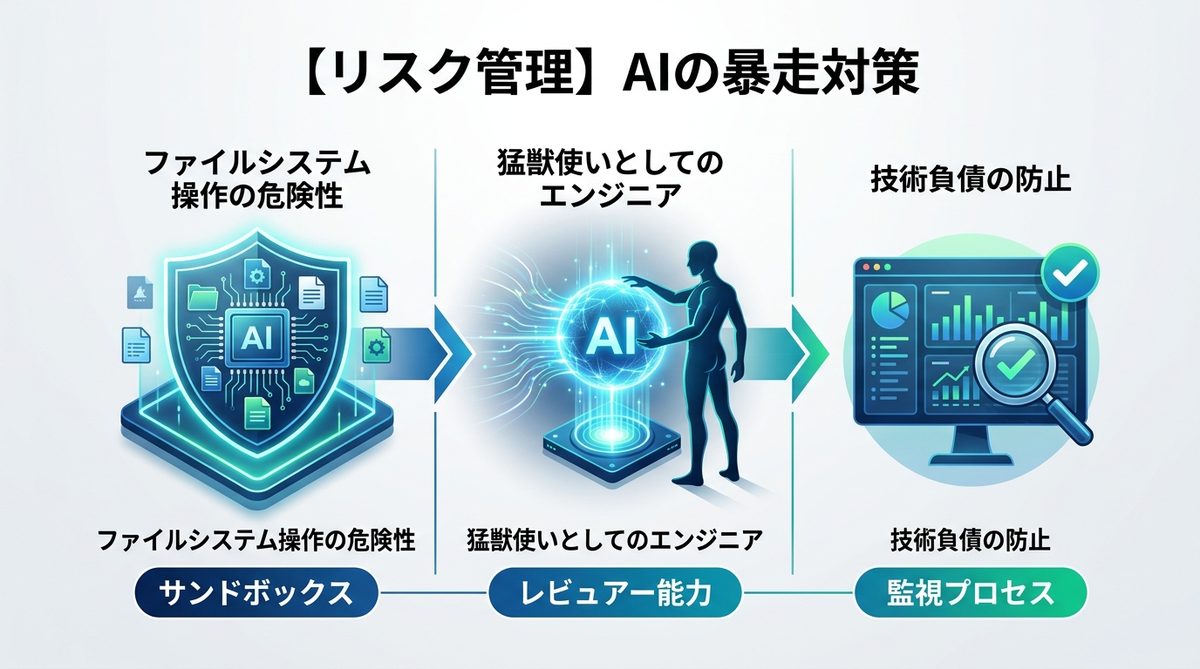 図解：【リスク管理】「猛獣使い」としての人間の役割とAIの暴走対策