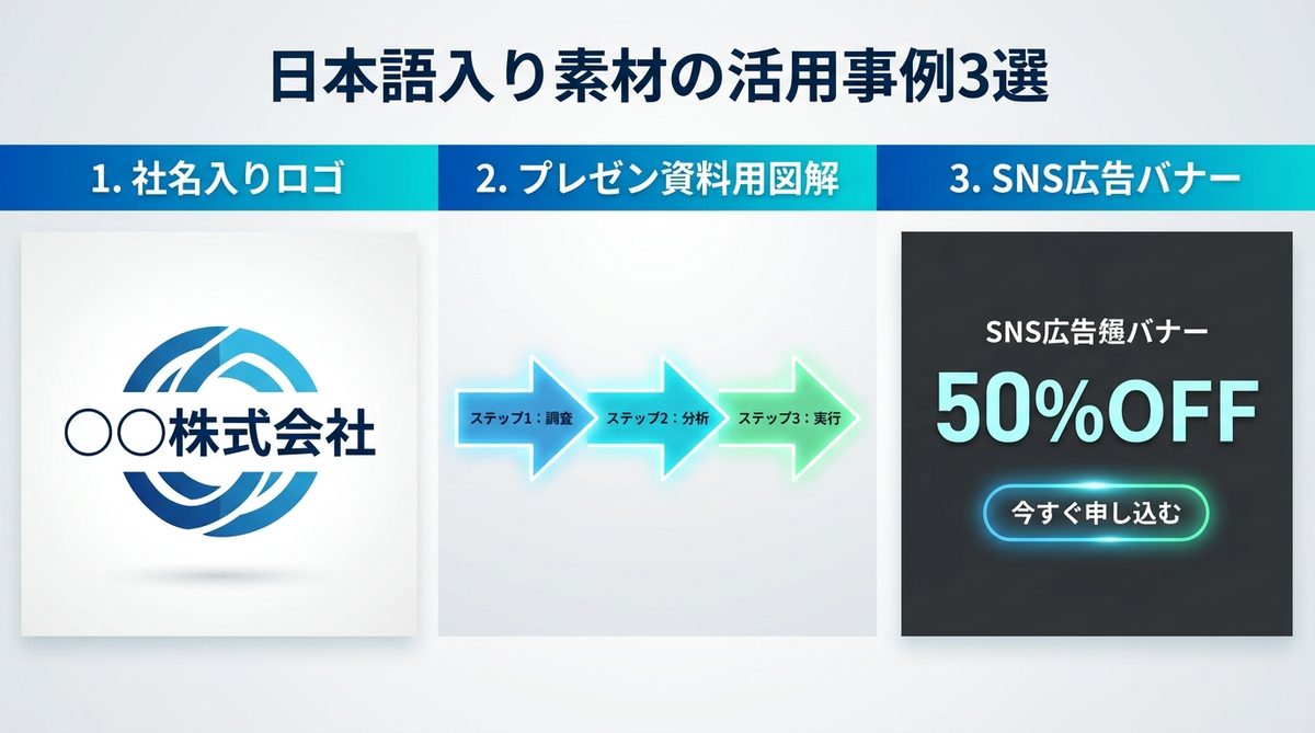 図解：外注いらず！現場で即使える「日本語入り素材」の活用事例3選