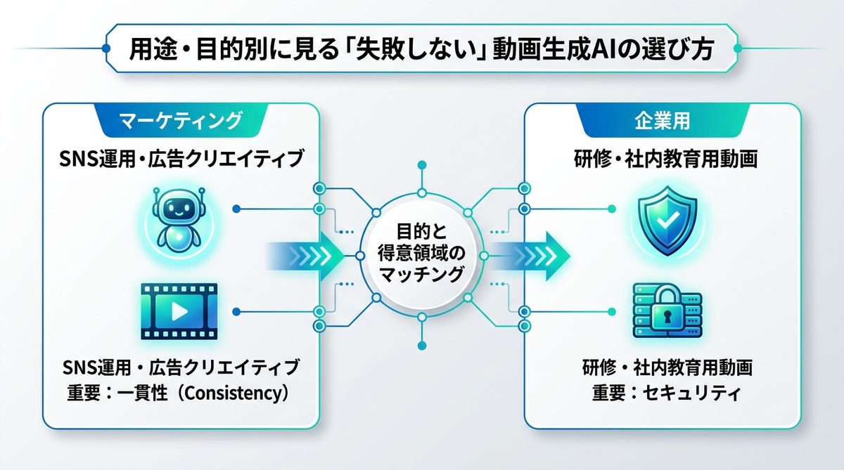 図解：用途・目的別に見る「失敗しない」動画生成AIの選び方