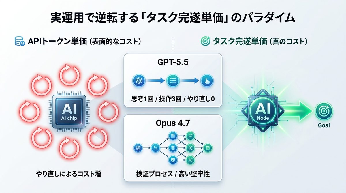 図解：実運用で逆転する「タスク完遂単価」のパラダイム