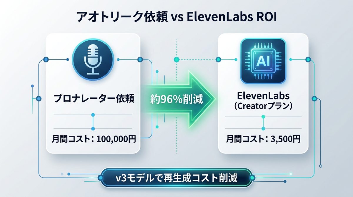 図解：【シミュレーション】外注コスト vs ElevenLabsのROI
