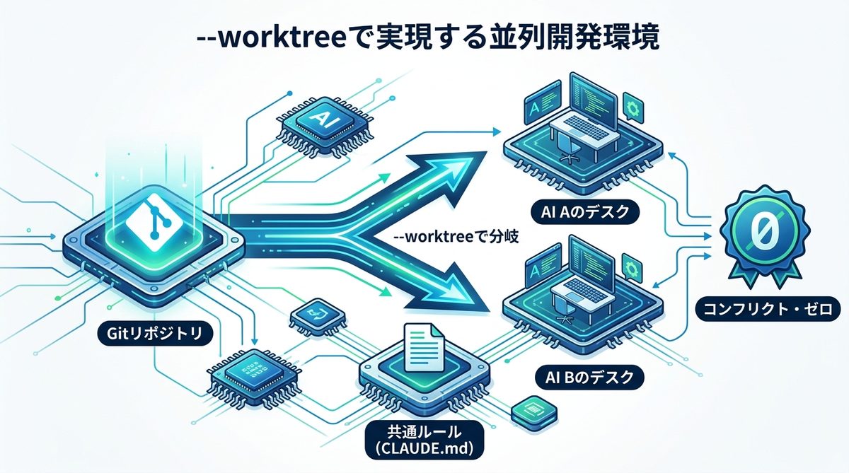 図解：--worktreeを活用し、物理的に衝突を防ぐ環境構築術