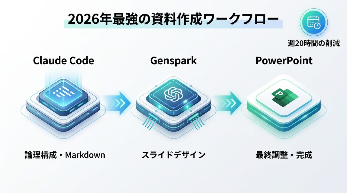 図解：2026年最強の資料作成ワークフロー：Claude Code × Gensparkの活用術